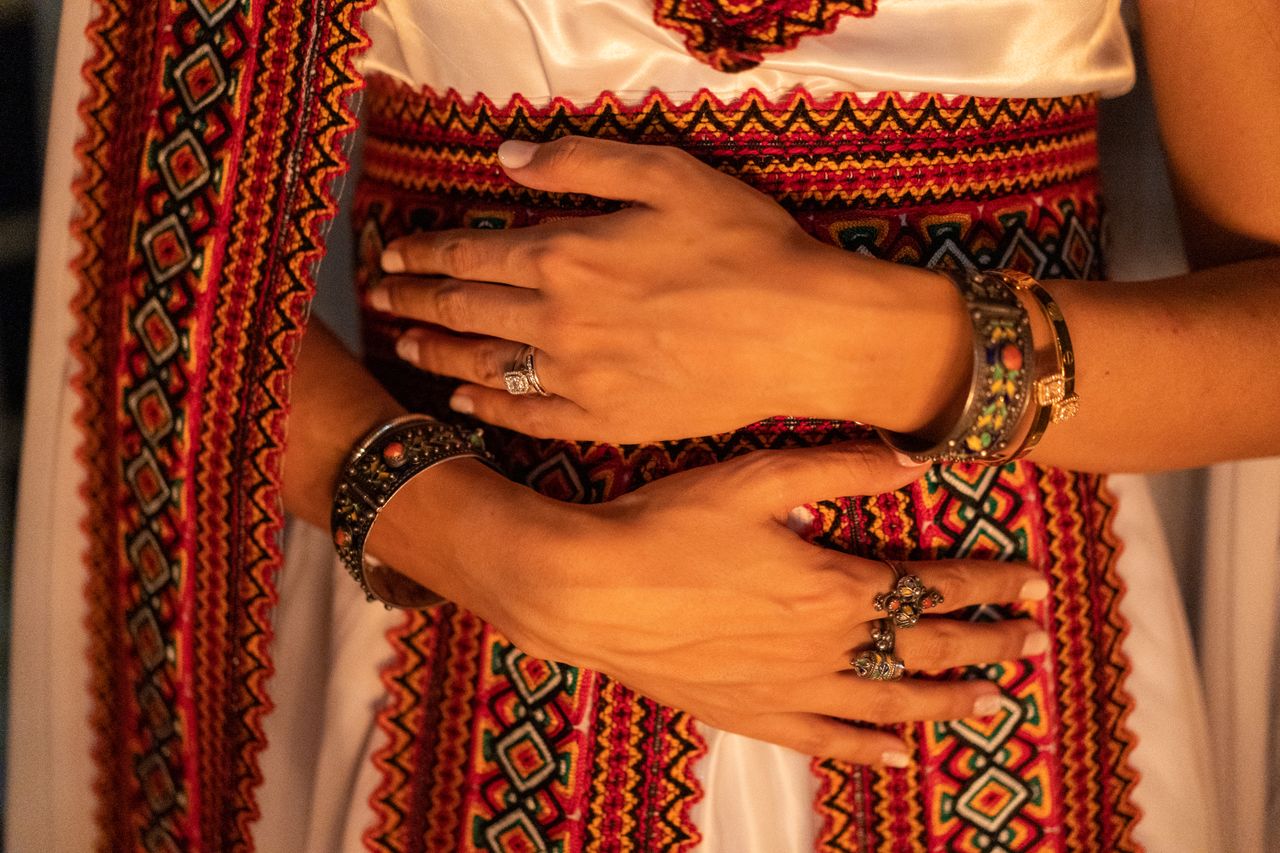 who-we-are Intricate traditional jewelry over vibrant ethnic garments, showcasing detailed craftsmanship.
